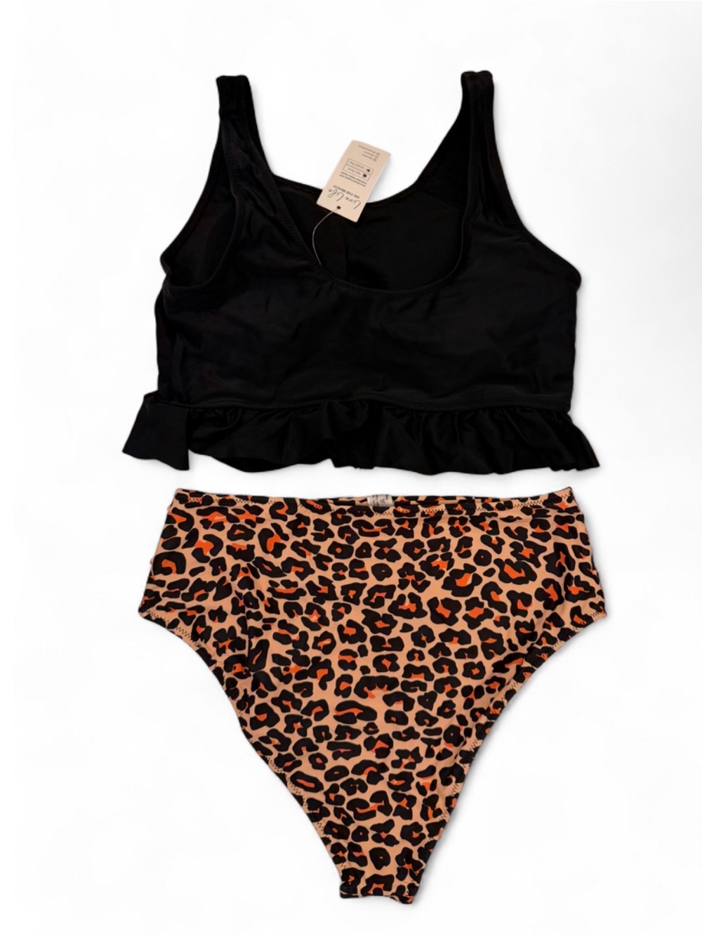 CUPSHE Leopard High Waisted Ruffle Bikini Set Black Medium NWT